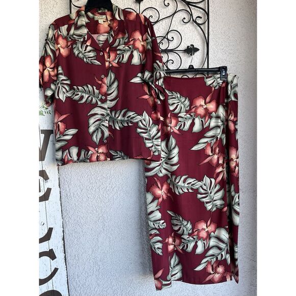 Tommy Bahama Floral Silk Wrap Skirt & Top Set- 12/M- Multicolored - Picture 1 of 11
